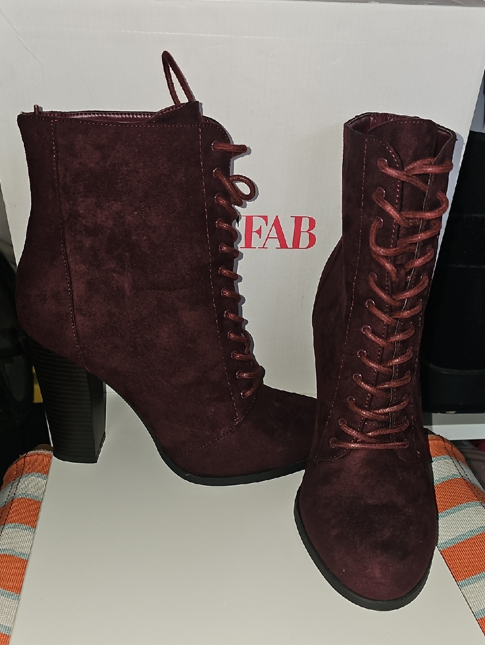 FA Women's Lace-Up Ankle Boots - Burgundy Suede